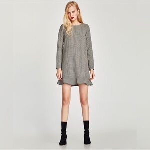 Zara Black and White Houndstooth Dress Medium